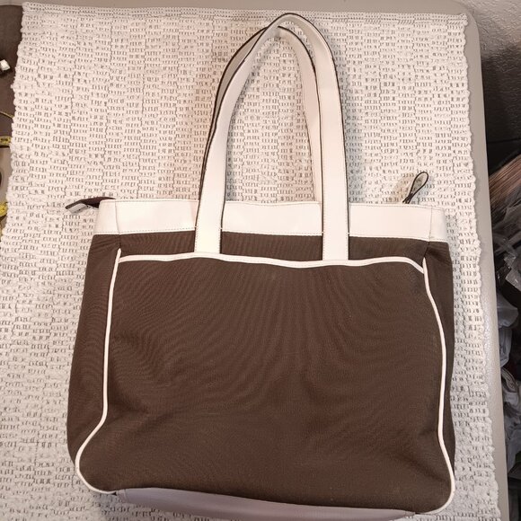 Isaac Mizrahi canvas & faux leather extra large shoulder tote bag purse - Picture 2 of 16